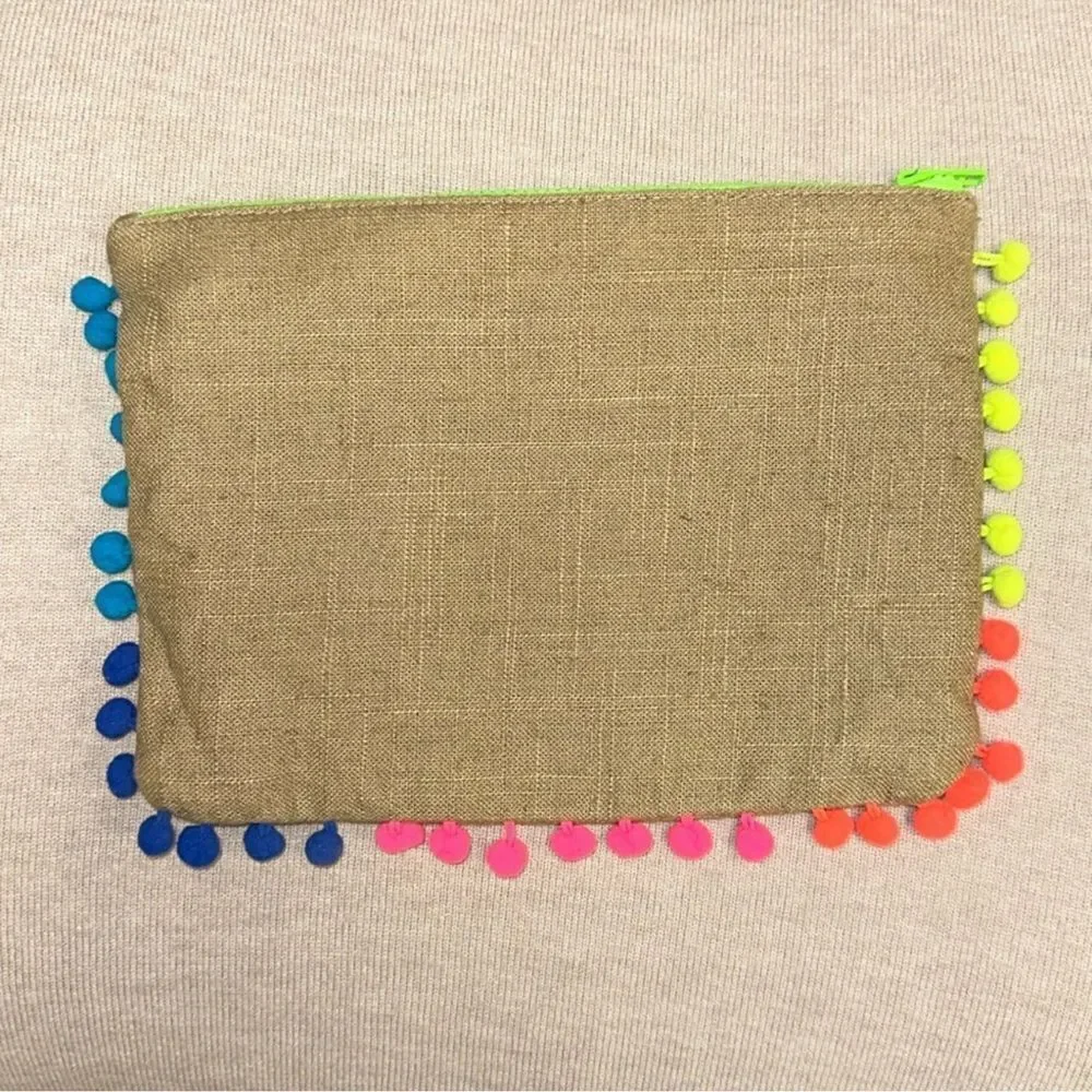 EXPRESS Linen Cotton Bright Neon Watermelon Sequined Tasseled Zip Clutch
